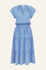 Riley Embroidered Organic Cotton Dress | Cornflower