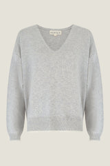 Merino Wool V-Neck Jumper | Grey Marl