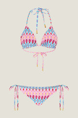 Triangle Recycled String Top and String Bikini Tie Side Bottoms | Multi