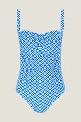 Recycled Ruched Swimsuit | Diamond Geo Blue