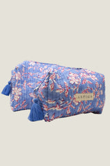 Block Print Medium Wash Bag | Japanese Flower Marina Blue