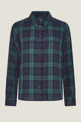 Mel Checked Double Cloth Organic Cotton Shirt | Navy/Green