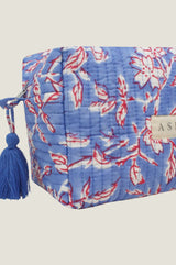 Block Print Large Wash Bag | Japanese Flower Marina Blue