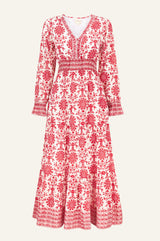 Billie Block Print Organic Cotton Dress | Red/White - Aspiga