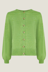 Alpaca Blend Puff Sleeve Cardigan | Green