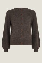Alpaca Blend Puff Sleeve Cardigan | Chocolate