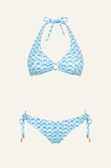 Recycled Halter Bikini Tunnel Side Bottoms | White/Turquoise