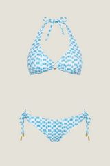 Recycled Halter Bikini Tunnel Side Bottoms | White/Turquoise - Aspiga