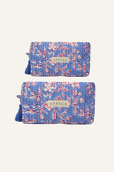 Block Print Medium Wash Bag | Japanese Flower Marina Blue
