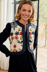 Pia Embroidered Gilet | Ecru/Multi