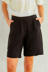 Alexandra Long Linen Shorts | Black