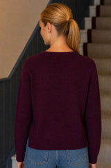 Cashmere Crew Neck Heart Jumper | Burgundy/Oat