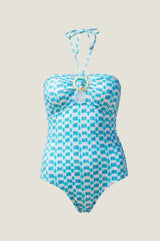 Recycled Bandeau Ring Swimsuit | White/Turquoise