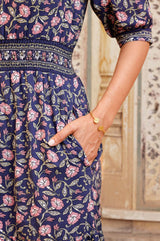 Billie Short Sleeve Organic Cotton Dress | Primrose Stamp Navy/Pink