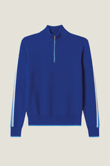 Merino Wool Overarm Stripe Quarter Zip Jumper | Cobalt/Blue/Cream