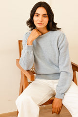 Alpaca Blend Puff Sleeve Jumper | Dusty Blue