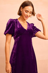 Aimie Velvet Short Sleeve Dress | Purple