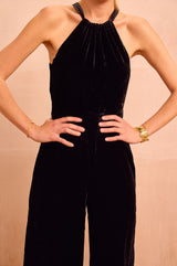 Josie Velvet Halter Neck Jumpsuit | Black