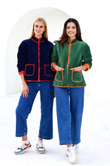 Velvet Quilted Jacket | Navy/Red