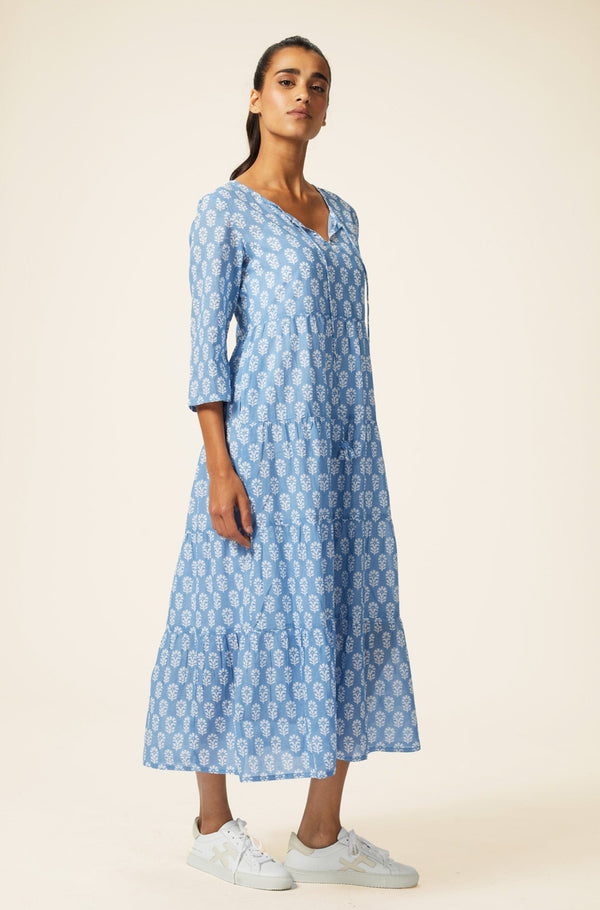 Emma Cotton Dress | Geranium Blue/White