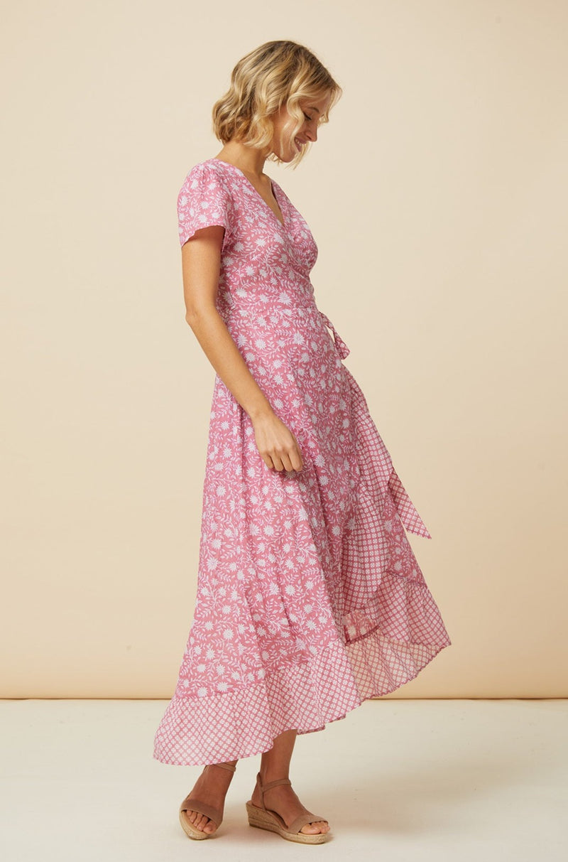 Demi Cotton Wrap Dress | Primula Pink/White