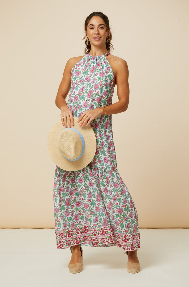 Bonnie Halter Block Print Maxi Dress | Pink/Green