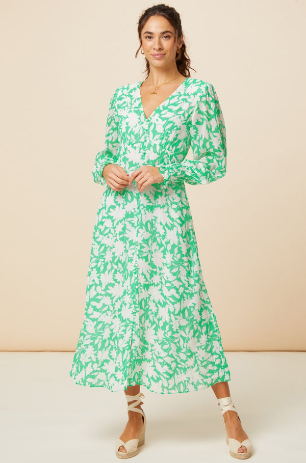 Long Sleeve Sally Anne Dress | Green/Ivory