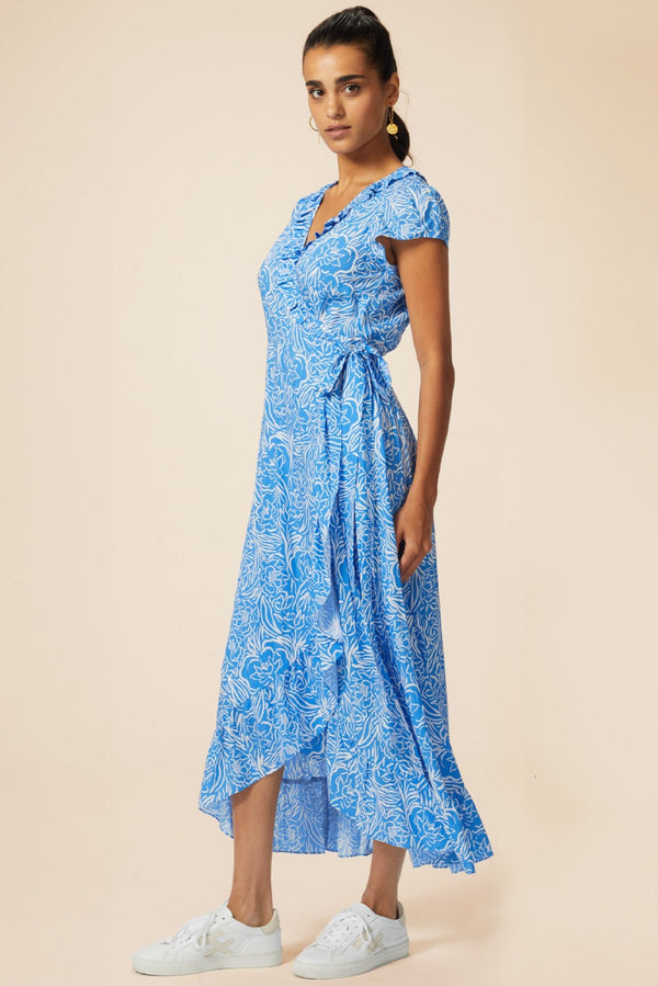 Demi EcoVero™ Wrap Dress | Painted Floral Blue/White