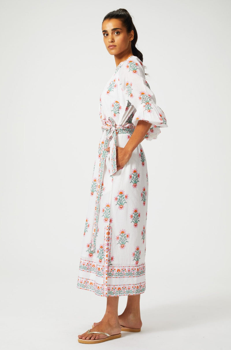 Cara Block Print Dress | White/Pink