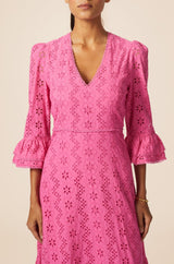 Victoria Broderie Dress | Hot Pink