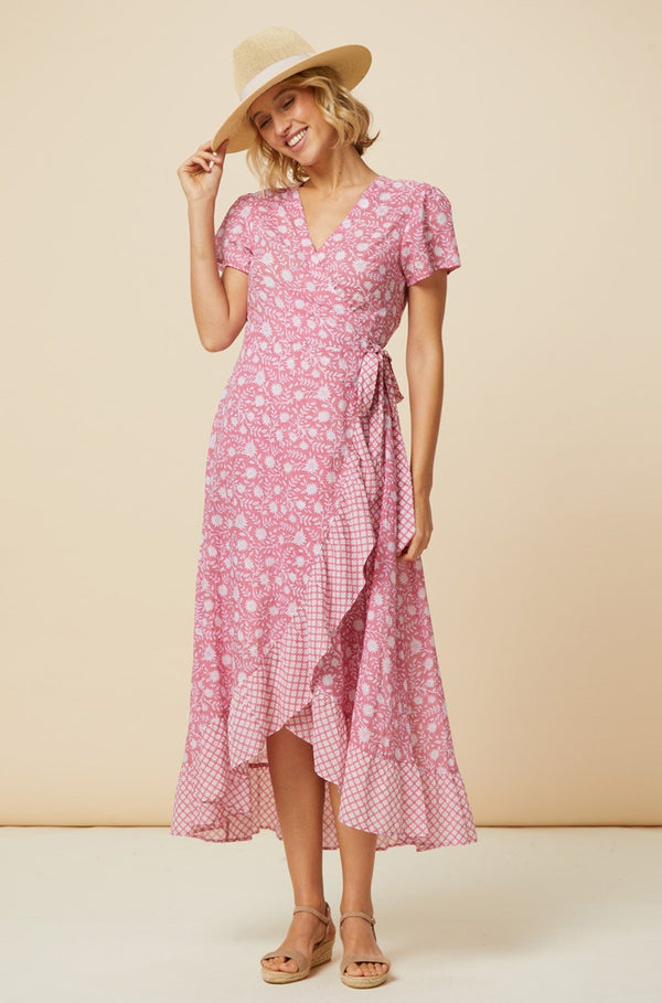 Demi Cotton Wrap Dress | Primula Pink/White