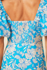 Zillah Dress | Lined Floral Turquoise/Cream