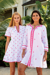 APPROVED Guadalupe Embroidered Organic Cotton Short Tunic | White/Pink - Aspiga