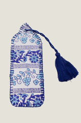 Block Printed Organic Cotton Quilted Bookmark | Linear Botanical Blue