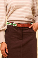 Flower Unisex Belt | White/Green - Aspiga
