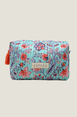 Block Print Medium Wash Bag | Gardenia Blue/Red