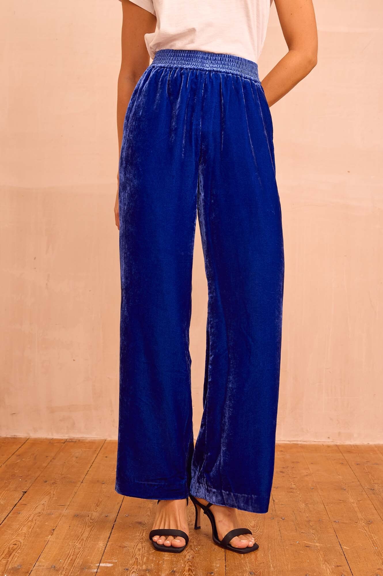Aspiga Womens Sustainable Velvet Side Stripe Viscose Trousers Azure Blue Autumn Winter Graduation Aspiga Womens Sustainable Velvet Side Stripe Viscose Trousers Azure Blue Autumn Winter Graduation