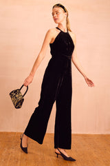 Josie Velvet Halter Neck Jumpsuit | Black