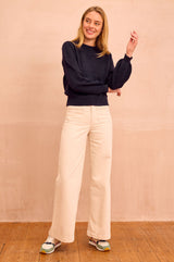 Alpaca Blend Puff Sleeve Jumper | Navy