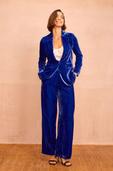 Velvet Side Stripe Trousers | Azure Blue