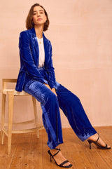 Velvet Side Stripe Trousers | Azure Blue
