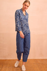 Milena Viscose Crepe Printed Shirt | Animal Ikat Navy/Cream