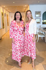 Hannah Satin Dress | Paisley Floral Cream/Red/Pink