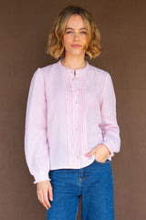 Holly Pin Tuck Organic Cotton Cheesecloth Long Sleeve Blouse | Blush Pink