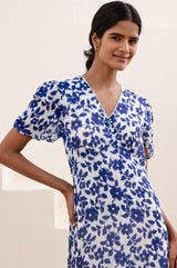 Ellery Viscose Wedding Guest Dress | Blossom Cream/Navy