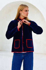Velvet Quilted Jacket | Navy/Red