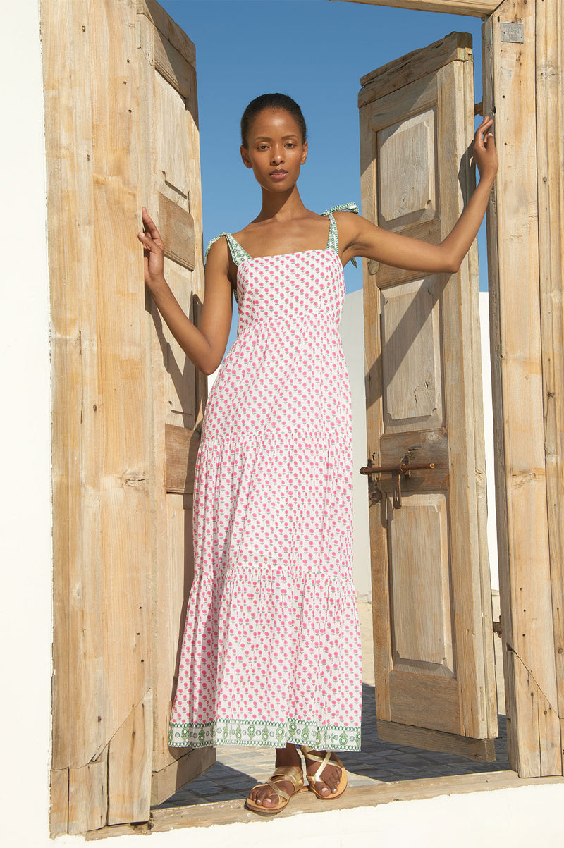 Tabitha Maxi Dress | Fun Flower White/Pink