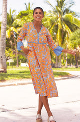Hayden Block Print Dress | Japanese Orange/Cobalt
