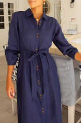 Linen Shirt Dress | Navy
