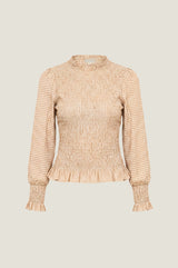 Liyana Seercucker Smocked Top | Brown/White - Aspiga